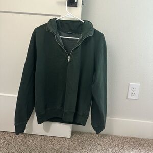 Brandy Melville Green Zip Up Sweater with Ribbed Cuffs